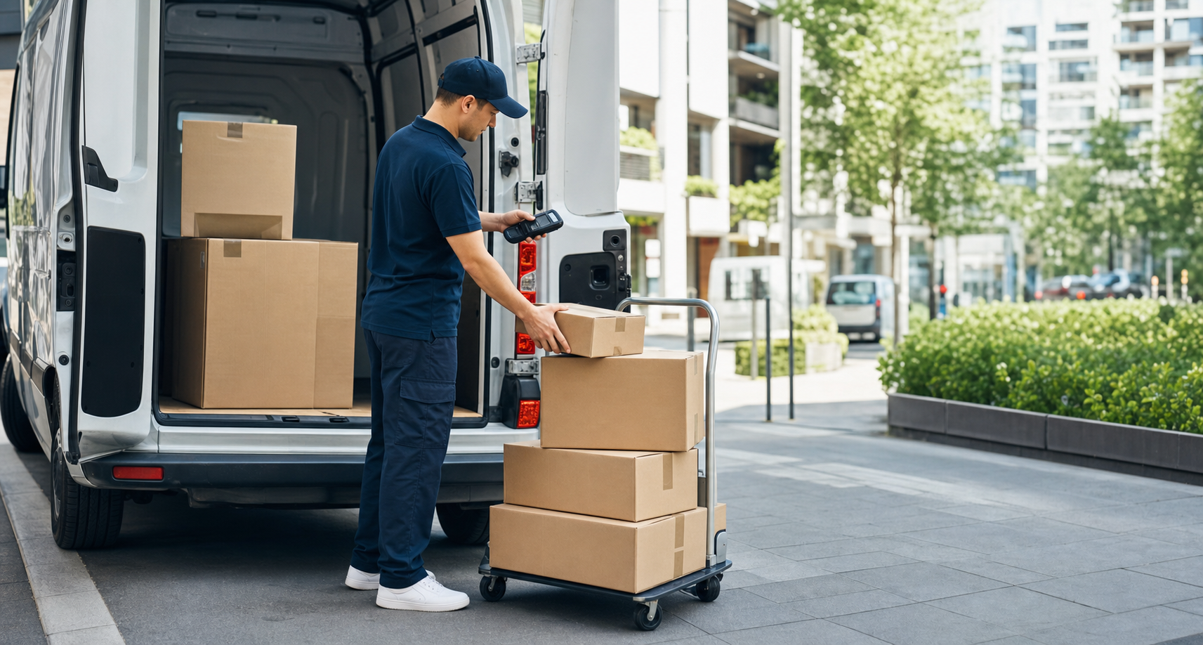 Courier delivery van and parcels